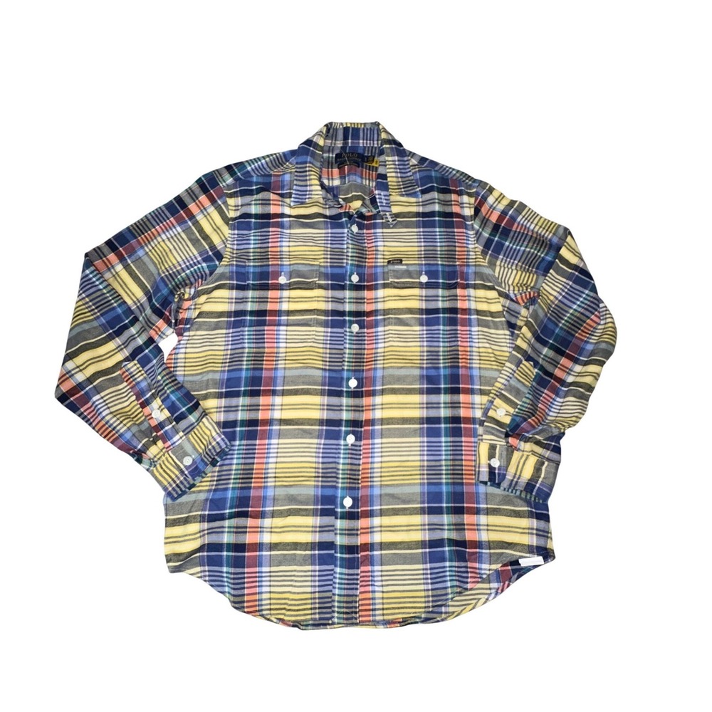 Polo Ralph Lauren Performance Flannel Shirt Men's Large Classic Fit Yellow Plaid